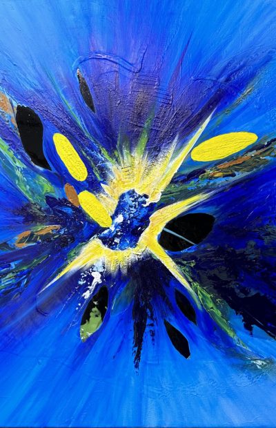 Abstrait, contemporary, Patricia Copeland, contemporain, bleu, bleu et jaune,