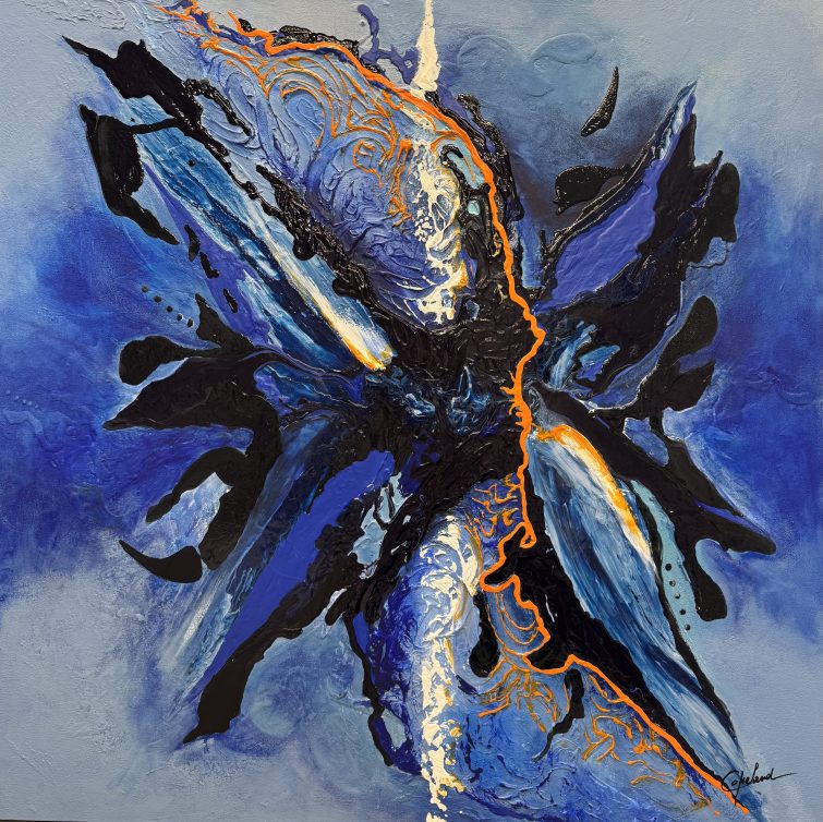 Art contemporain, abstrait, Patricia Copeland, copeland, copeland artiste, artiste Bromont, artiste féminine, œuvre, tableau bleu